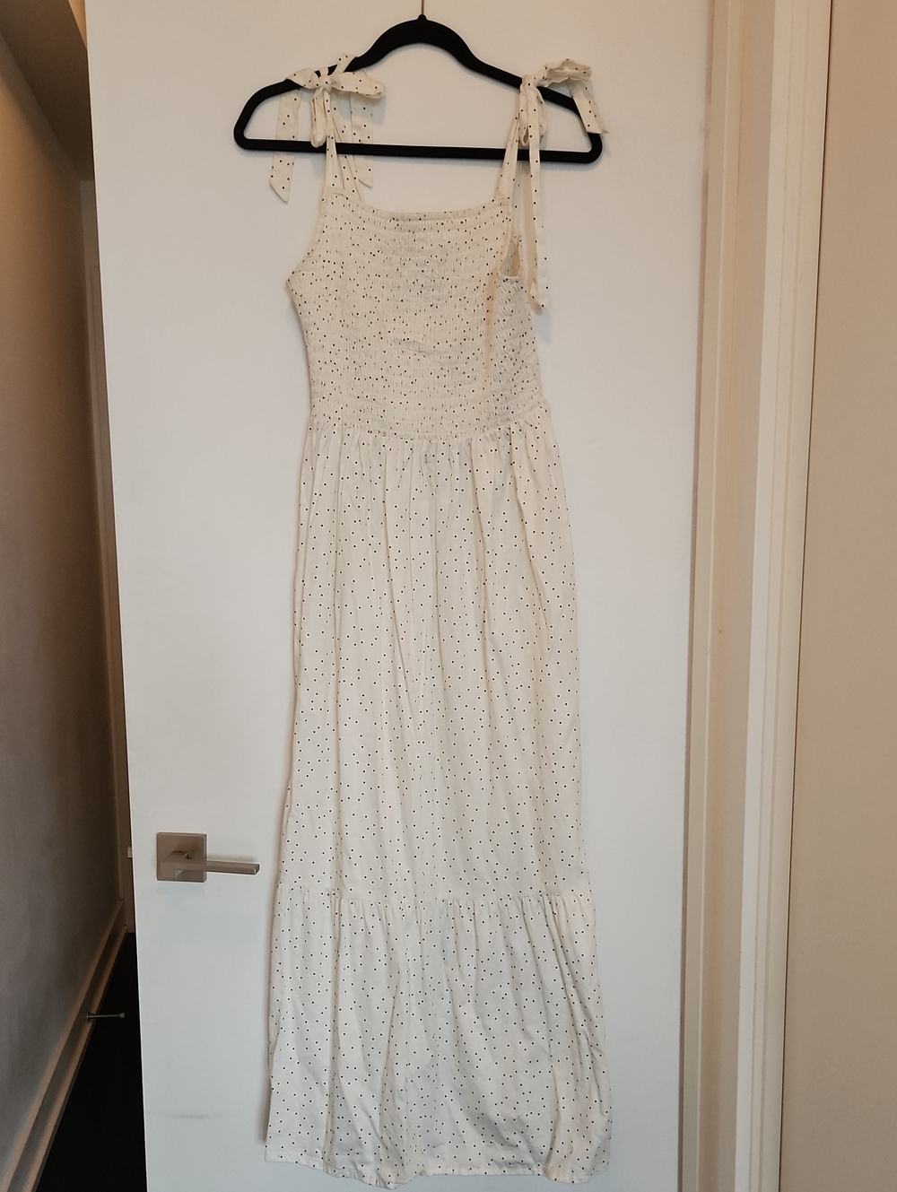 Women’s Cream Polka Dot Tie-Shoulder Maxi Dress